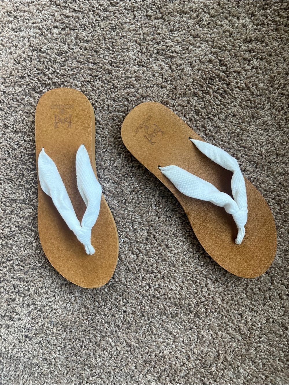 Women's Tan Footbed Sandals with White Fabric Straps